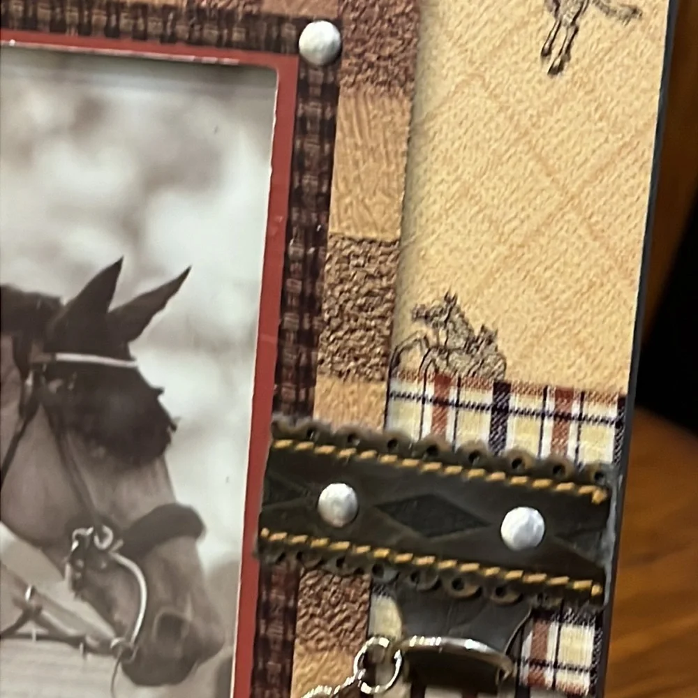 Equestrian Horse Horseshoe Bridal picture photo frame vintage 5”x7”